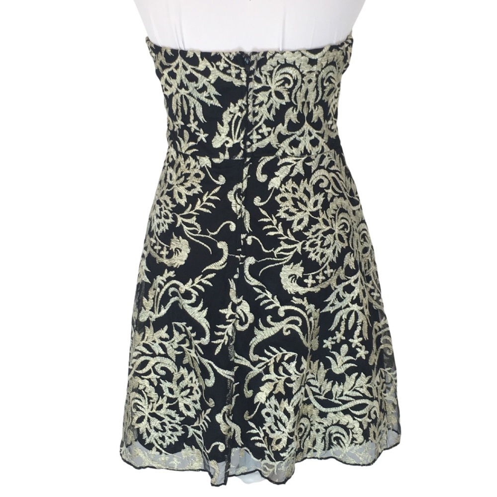 Windsor Halter Black Gold Embroider Open Back Fit n Flare Mini Dress sizE 3 - Picture 9 of 12